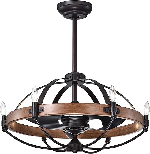 Miniatura 1 de Warehouse of Tiffany CFL-8375REMO Gredis Ventilador de techo negro de 30 pulgadas con aro de madera sintética (incluye control remoto y kit de luz)