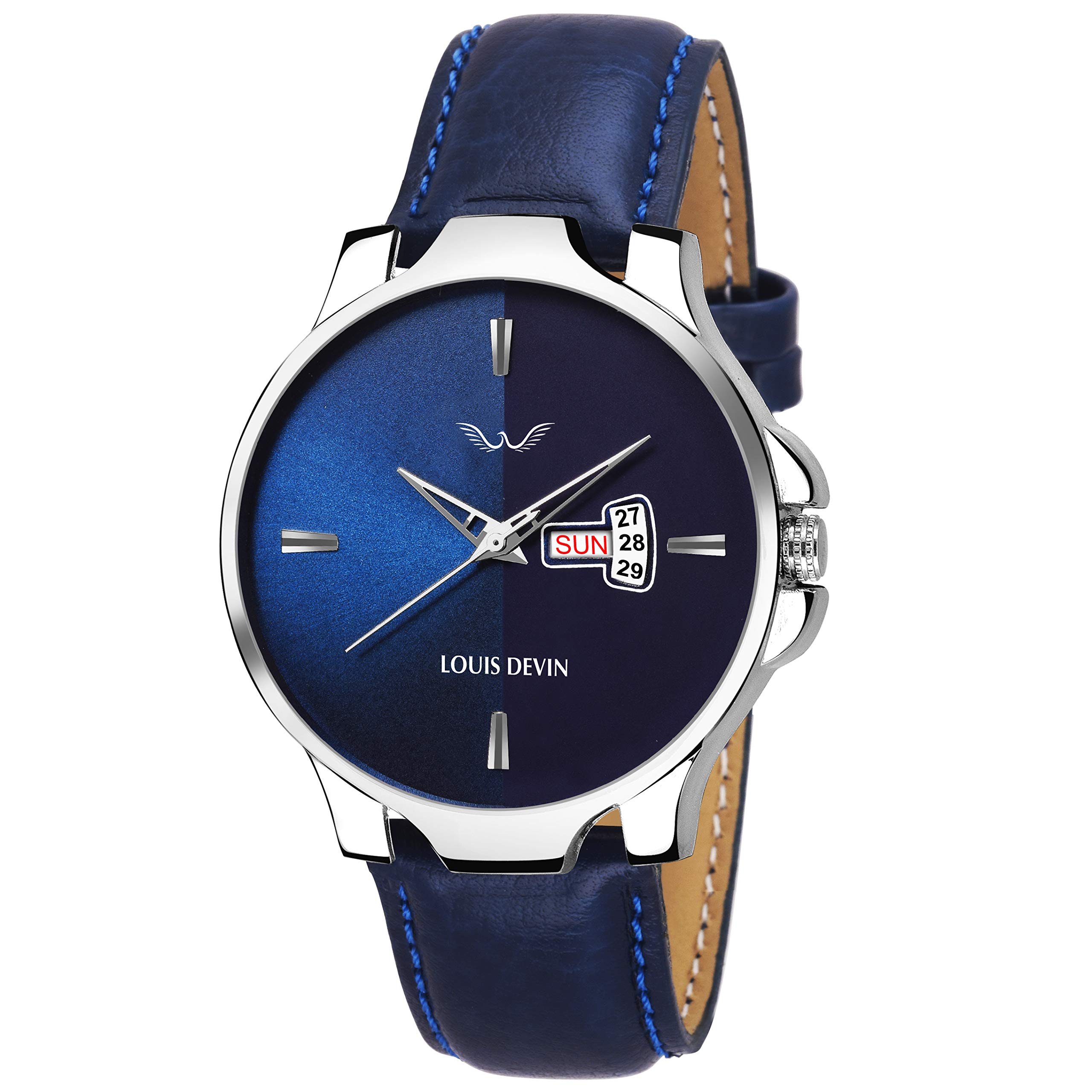 LOUIS DEVIN Analogue Mens Wrist Watch (Blue Dial Blue Leather Colored Strap) (B07GPT3GCC) Amazon Price History, Amazon Price Tracker