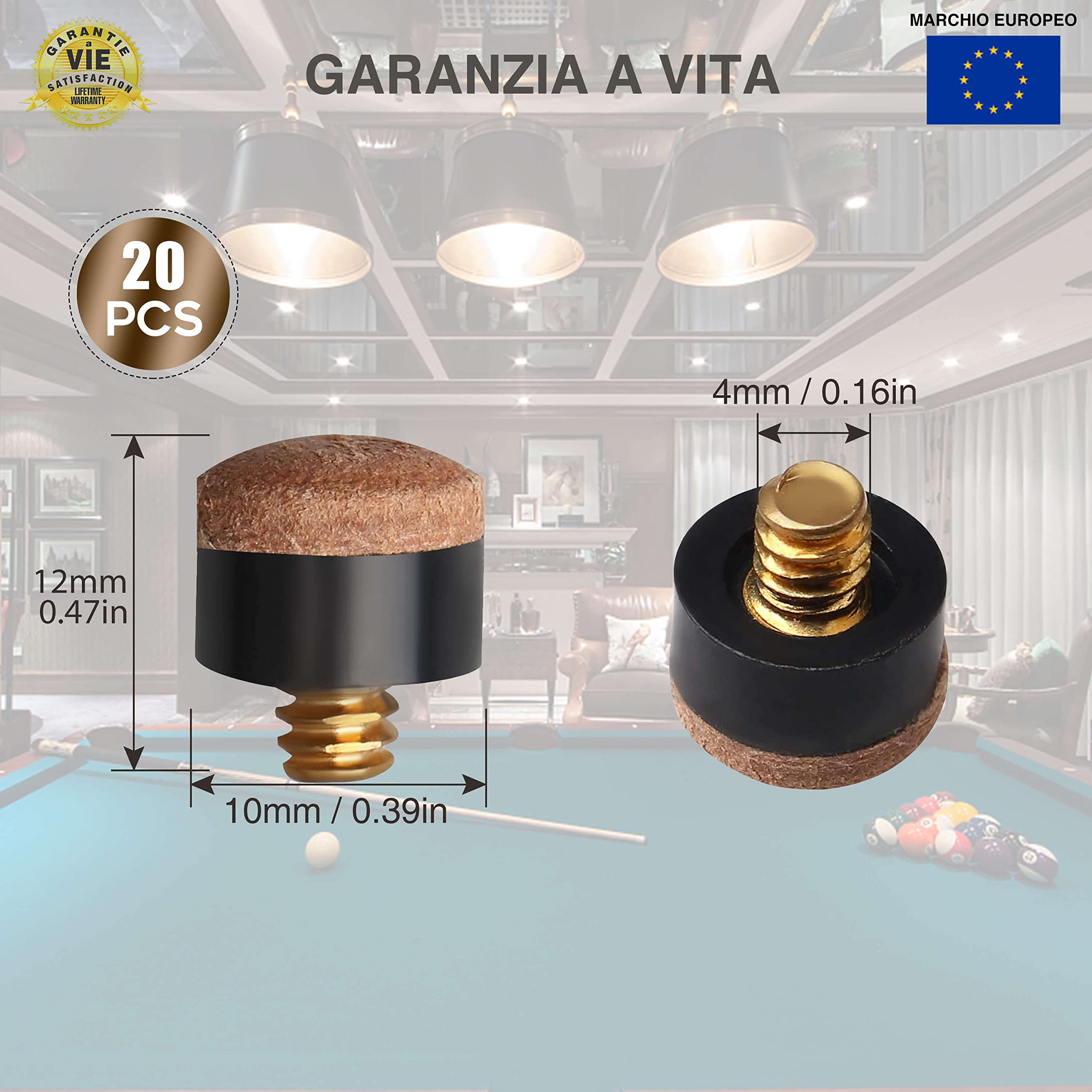 Punte per Stecche da Biliardo 10mm in Pelle con Vite in Ottone - Scatola 20 Pezzi