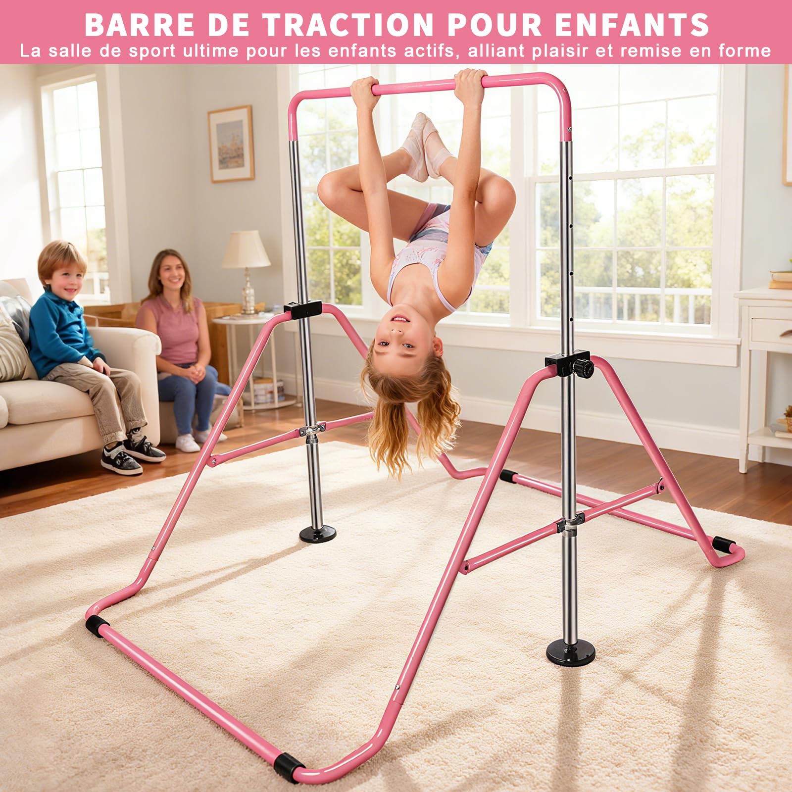 Barres De Gymnastique Extensibles Pour Enfants - Hauteur Réglable - Modèle Rose