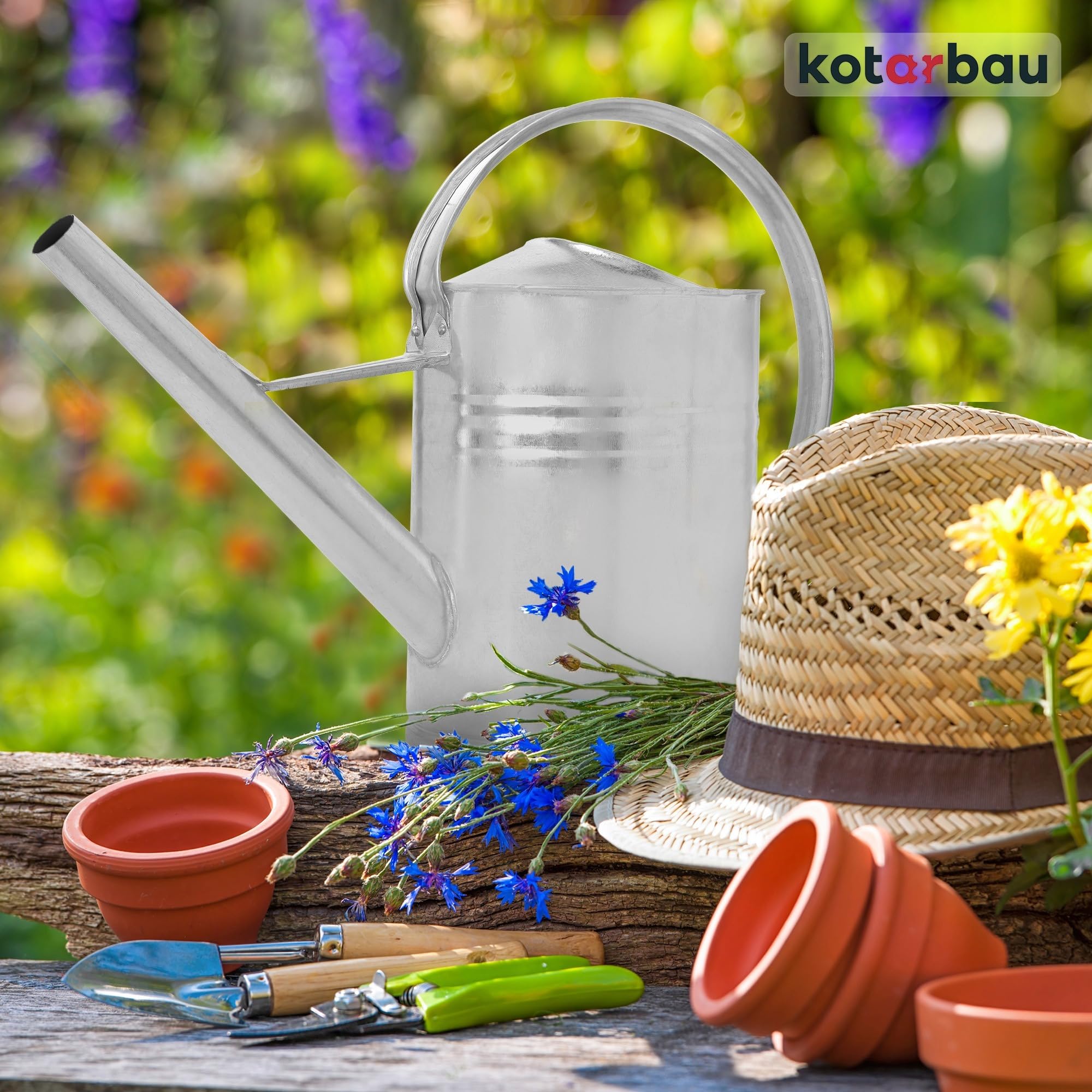 KOTARBAU® Annaffiatoio - Acciaio Zincato - 8 L - Innaffiatoio - Argento - Annaffiatoio Giardino - Con Doccia Rimovibile - per Esterno e Interno - Resistente alla Corrosione