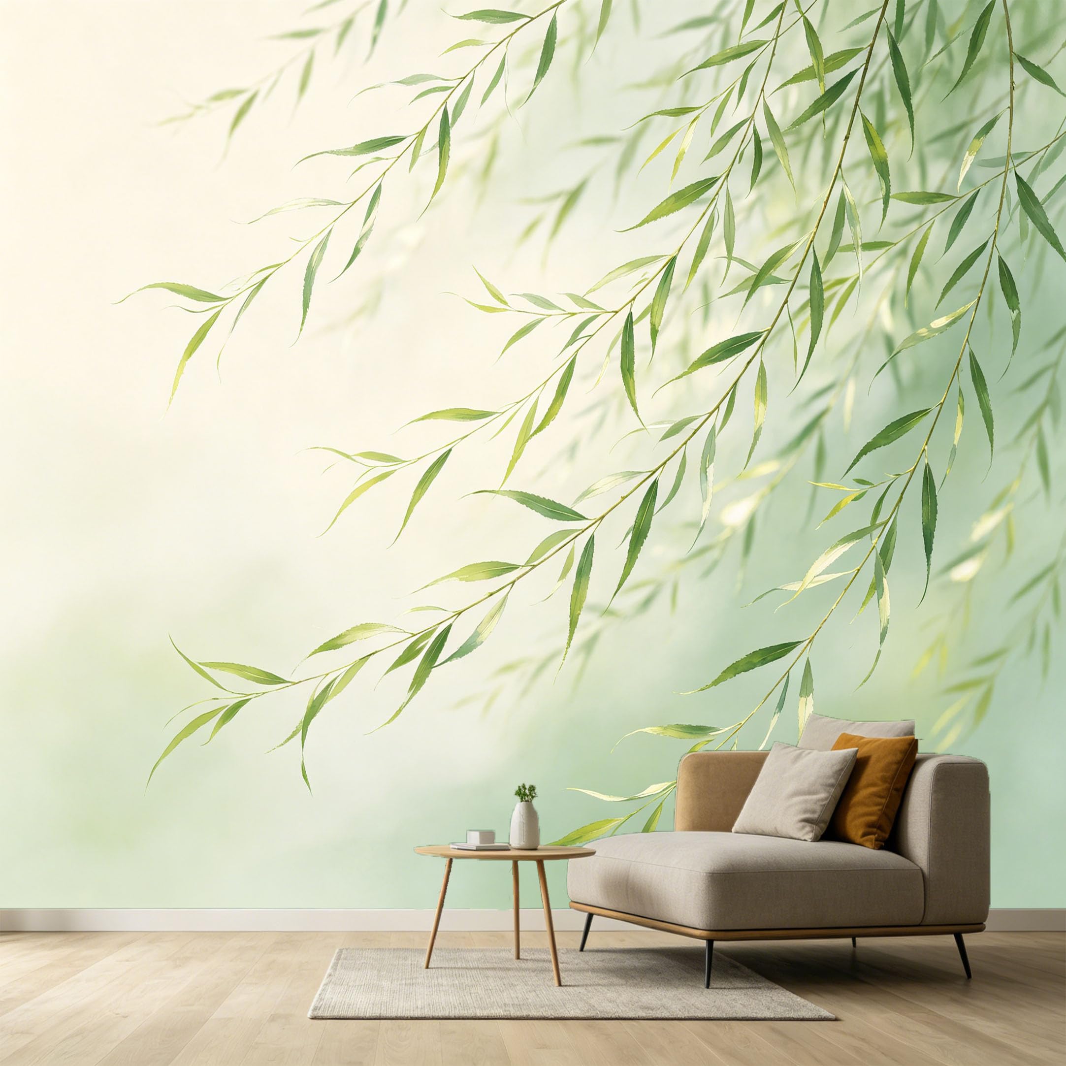 Custom Size Wall Murals Botanical Minimalist Watercolor Willow Branch Leaves SelfAdhesive Wall Fabric Removable Large Wallpaper for Photo Living Room Interior Decor