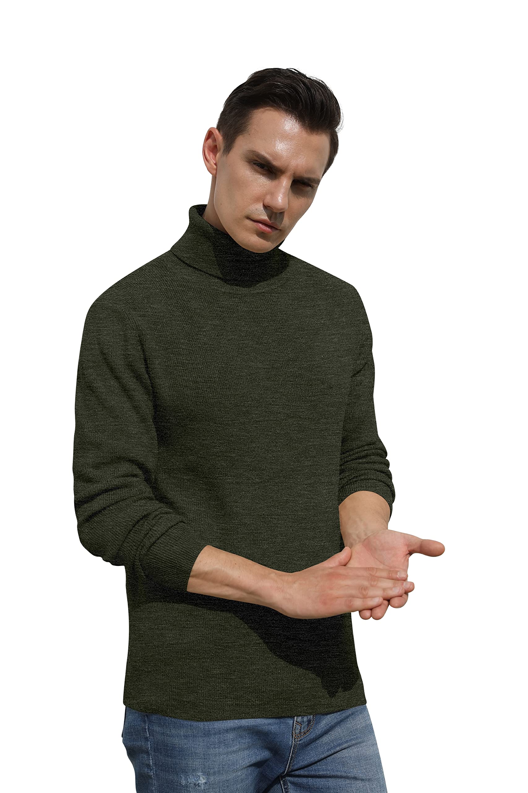 Hisir Men's Jumper Turtle Neck Tops Winter Warm Wool Knitted Pullover Long Sleeve Sweater Solid Colour Basic Turtleneck Soft Jumpers