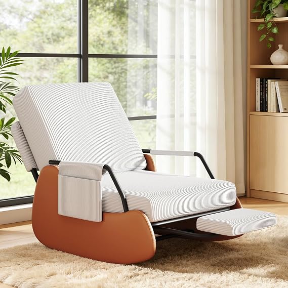 Ckaff Fauteuil d'Allaitement Réglable 3 Positions avec Repose-Pieds et Poches Blanc
