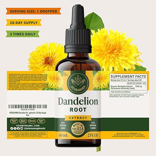 Miniatura 8 de HERBAMAMA Tintura de raíz de diente de león, extracto vegano de raíz de diente de león para desintoxicación y limpieza del hígado, suplemento