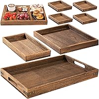 Yangbaga Set of 7 Rustic Wooden Serving Trays with Handles - Nesting Paulownia Platters for Breakfast, Entertaining & Decor