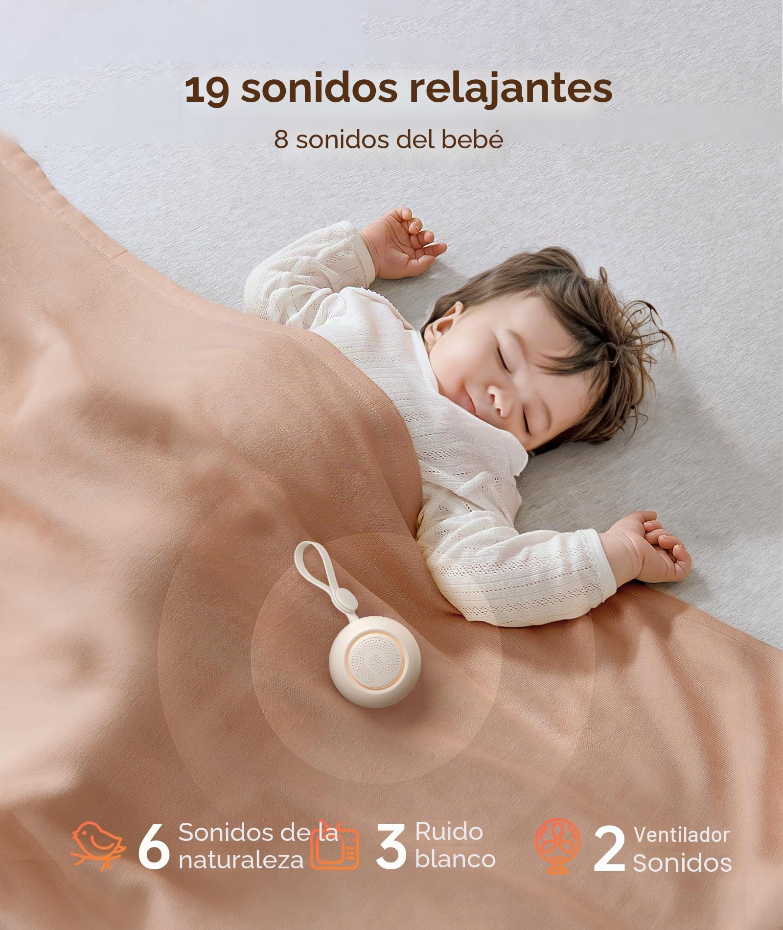 Dreamegg Sleep Lite 1 Máquina de Ruido Blanco Portátil Bebé, Maquina Ruido Blanco Bebe con 19 Sonidos, White Noise Machine 30 Volumen 4 Temporizador USB-C Recargable, Regalo Bebe Musica para Dormir