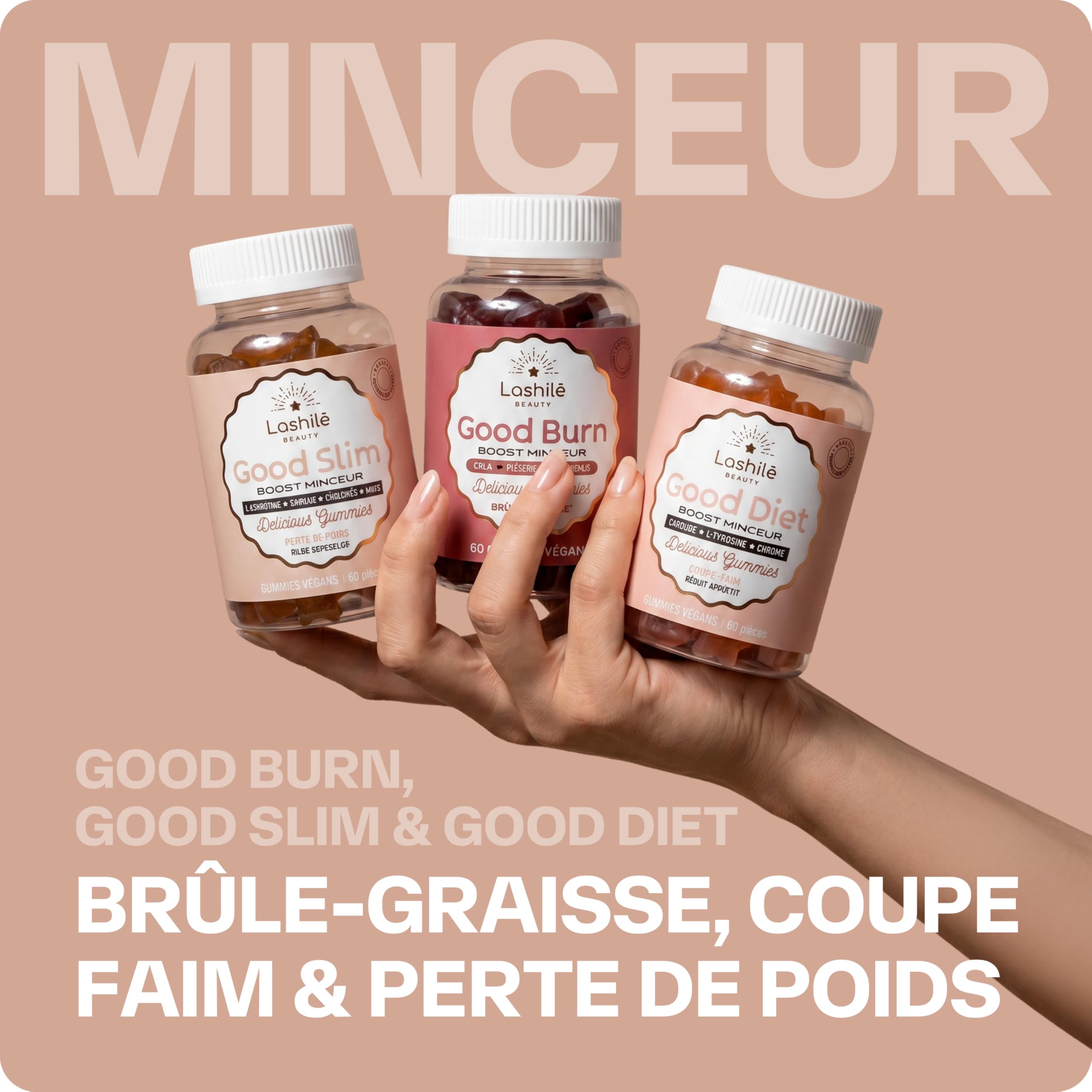 Lashilé Beauty Pack Minceur Gummies | Good Slim + Good Burn + Good Diet | N°1 Ventes Gummies Pharmacie | Brûle-Graisse, Perte de Poids, Coupe-Faim | Sans Sucres, Fabriqué en France | Lot de 3