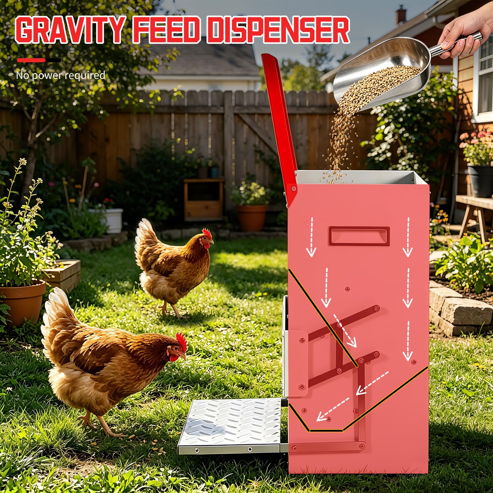 Comedero Automático para Pollos con Pedal De Metal, 15kg Alimentador para Varias Gallinas y Patos, Fácil De Usar y Limpiar