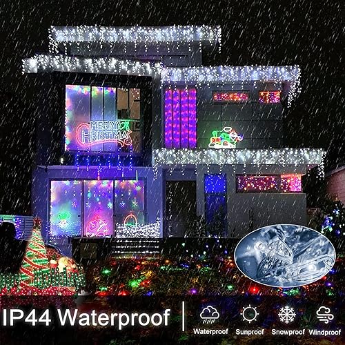 Miniatura 70 de Luces de Navidad de carámbano para exteriores, 33 pies, 400 luces LED de carámbano para exteriores con 75 gotas, luz de Navidad impermeable