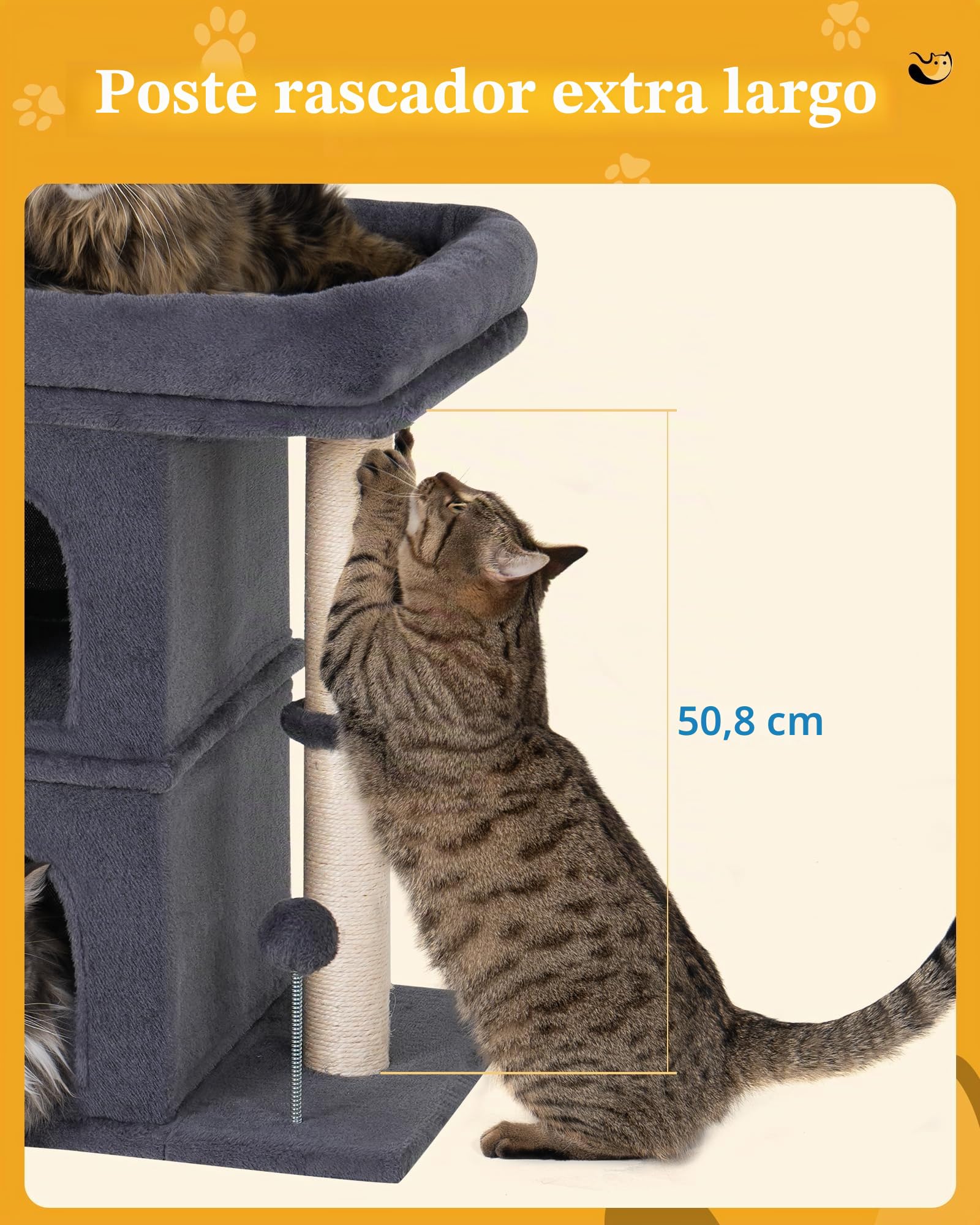 Aechonow Árbol para Gato Adulto Grande, Plataforma Grande, 61cm Escalador Torre, Sisal Poste de Rasguño, 2 Perreras de Interior de la Casa para Gatito Pequeño y Mediano, Gris Oscuro