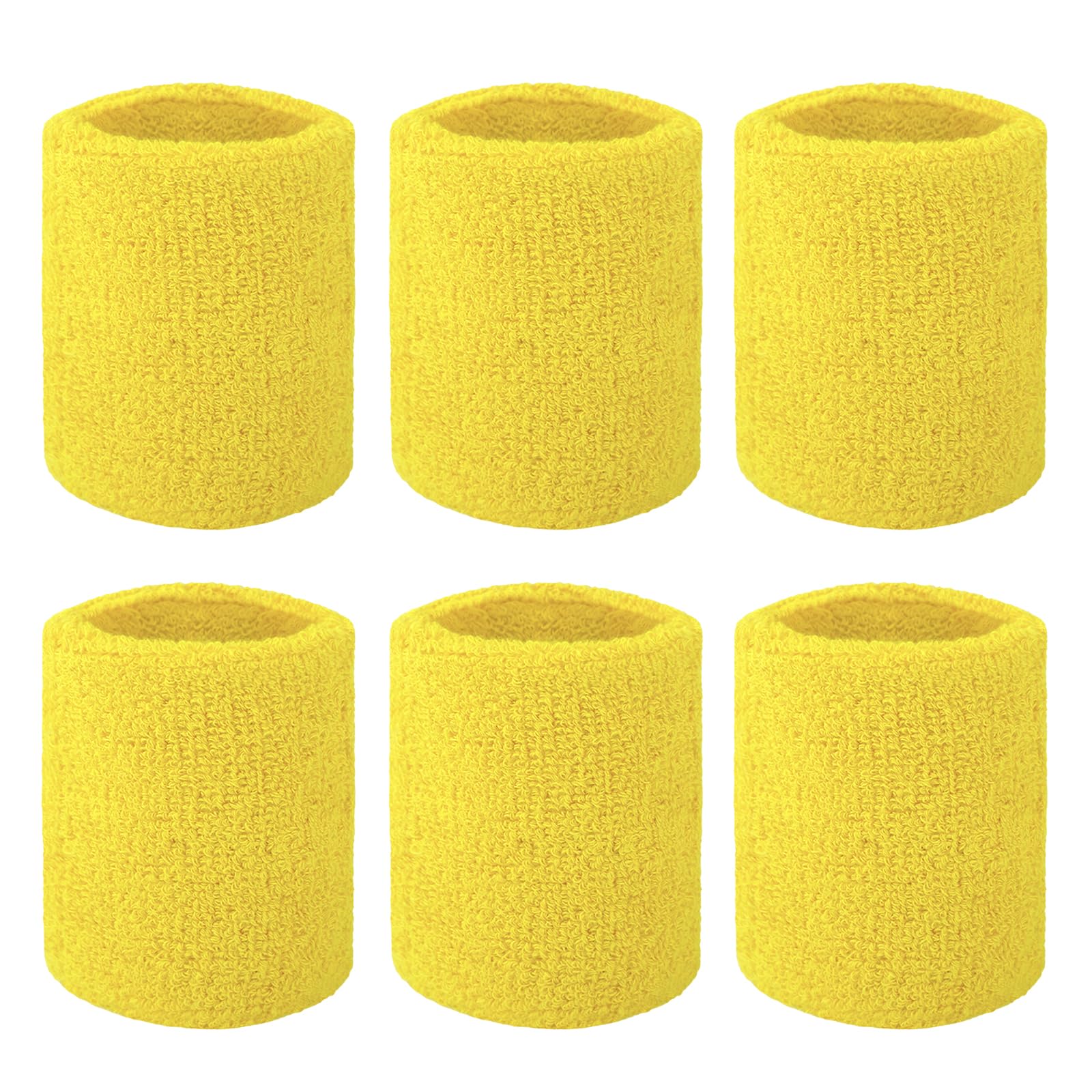 TOPTIE 6 Pcs Yellow Wrist Sweatbands Sports Wristband for Tennis Football Terry Cotton Absorbent Arm Sweatband for Tennis Basketball 3-1/8 Inch