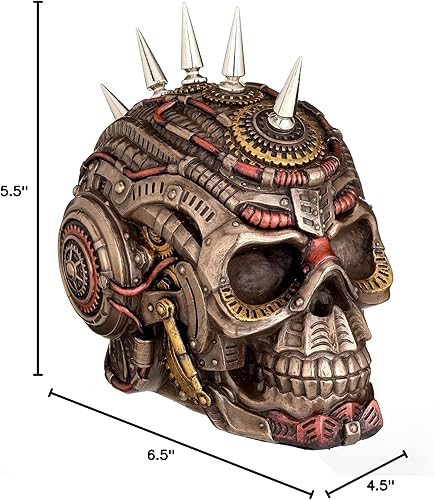 Miniatura 8 de Veronese Design 5 12 Steampunk Chrome Spiked Draugr Skull Escultura de resina Acabado Bronce Caja secreta de baratija