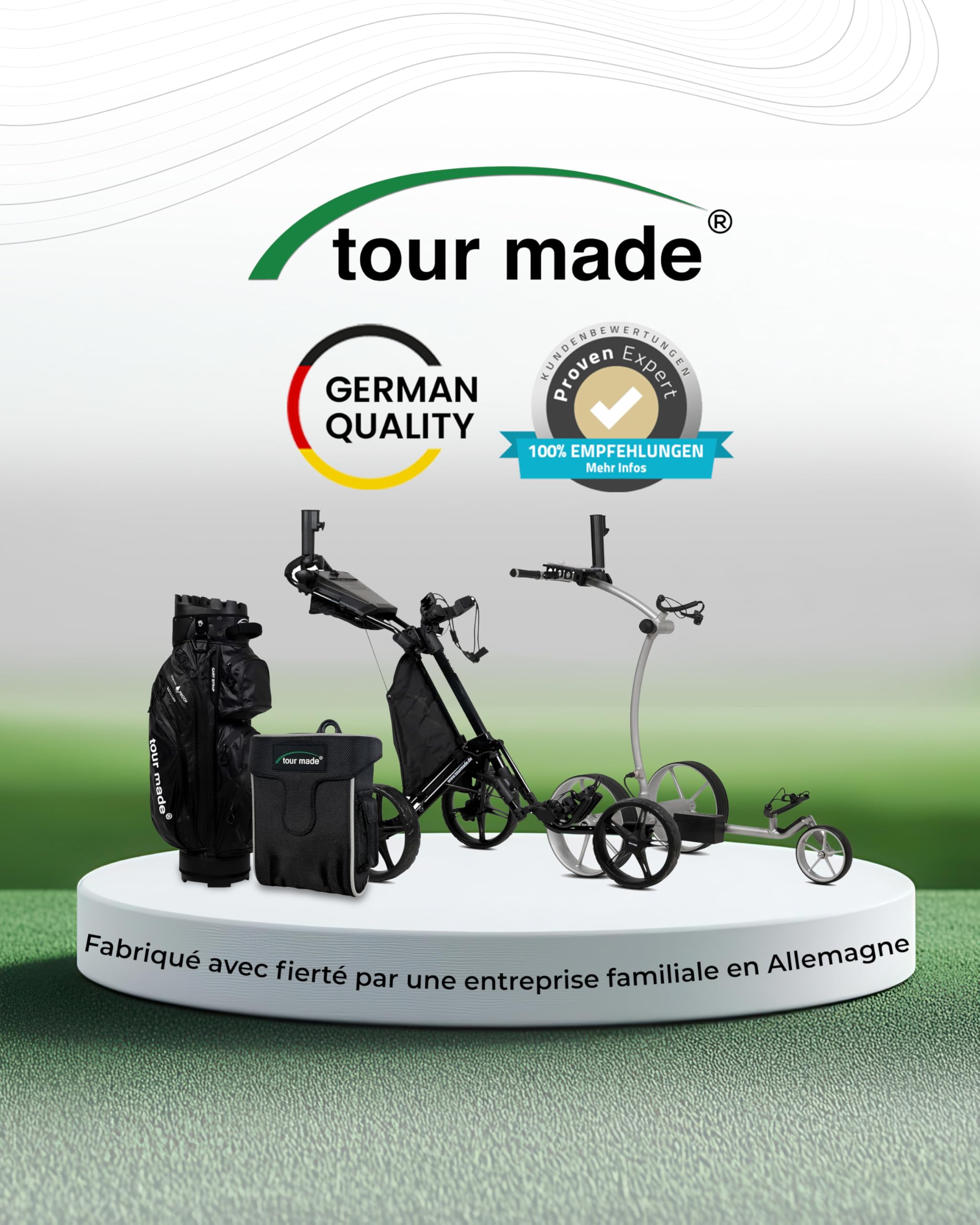 tour-made RT-610S Chariot de Golf électrique I Frein de Descente I Nombreux Accessoires I Batterie au Lithium 27-36 Trous I Chariot 3 Roues Pliable I Qualité Allemande