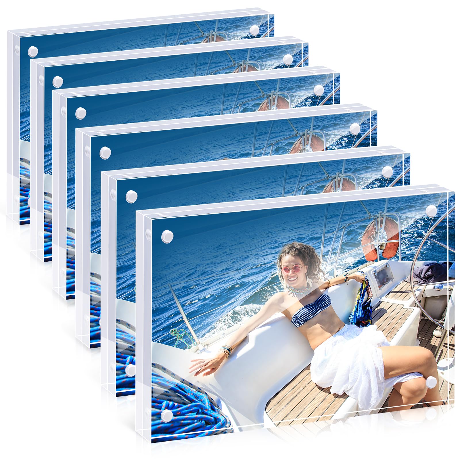 E ELAINFIA 6 Pack Acrylic Picture Frame 4x6, Thicker Clear Double Sided Magnetic Picture Frame, Free Standing Acrylic Photo Frame for Home, Office Desktop Display