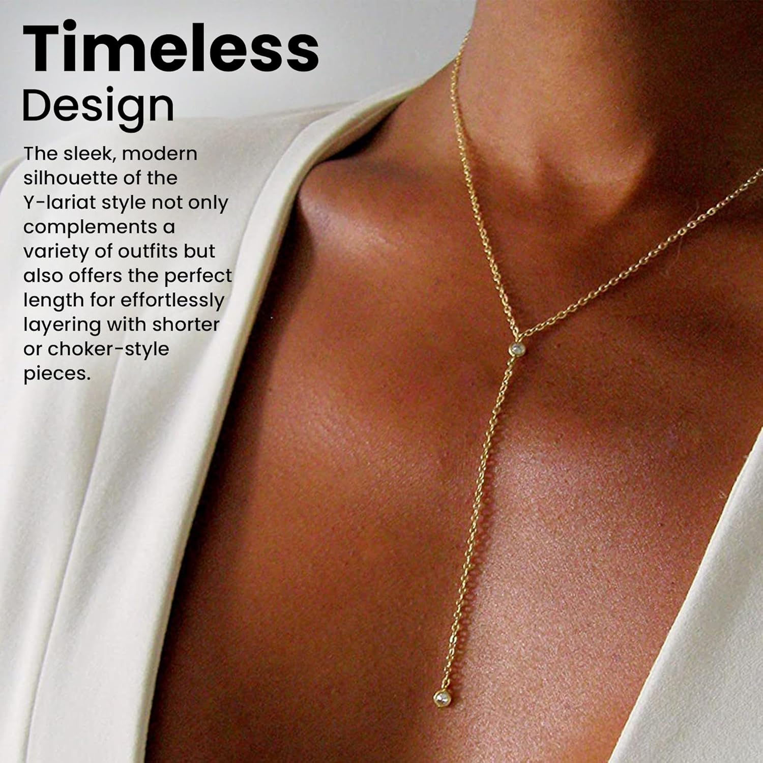 Faire de la Mode Dainty Drop Lariat Necklace for Women, 16" to 18" Adjustable Length Double CZ Lariat Y Necklace - Image 4