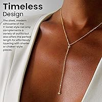 Vista 4 de Faire de la Mode 14k Gold Plated Sterling Silver Lariat Necklace with 2 Cubic Zirconia in a 3.25" Dainty Drop Pendant, 16" - 19" Gold Plated