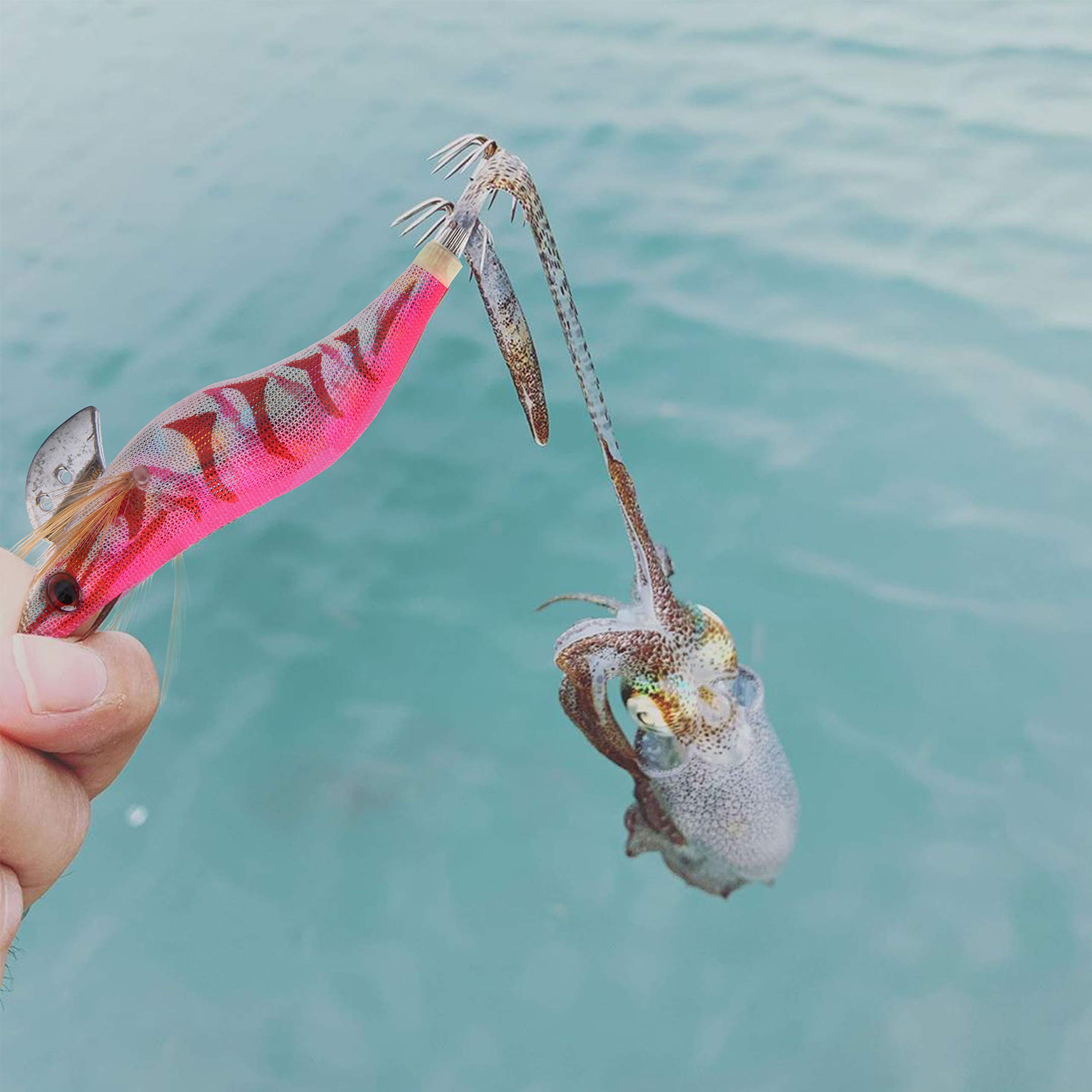 Señuelos de pesca de langostinos luminosos con gancho de madera para pesca de camarones y camarones, 10 unidades