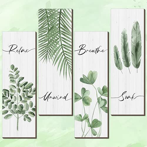 4 PCS Olive Green Plant Bathroom Wall Decor Aesthetic, Relax