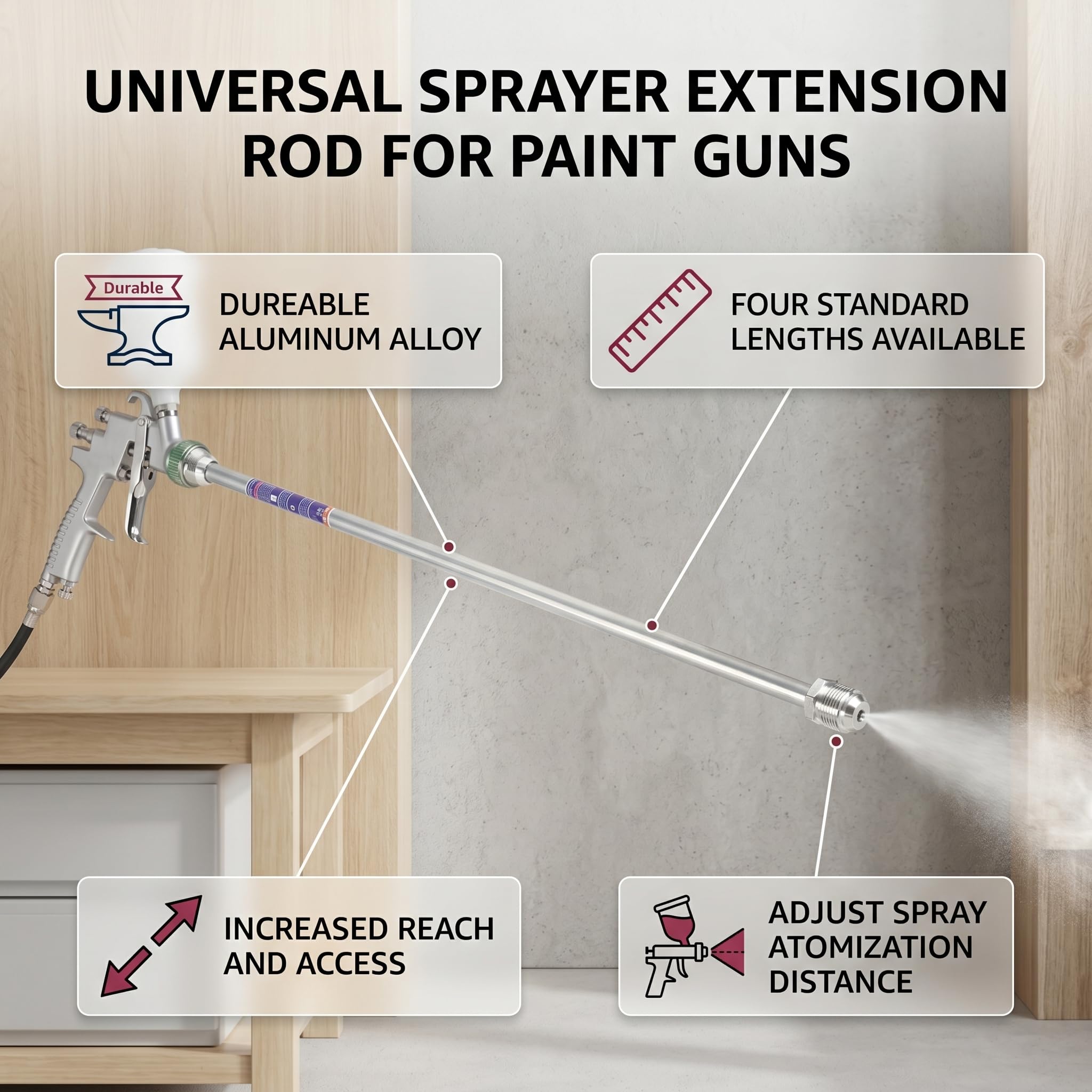 Asta di Prolunga Universale per Asta di Prolunga per Pistola a Spruzzo per Verniciatura a Spruzzo 75 Cm(75cm)