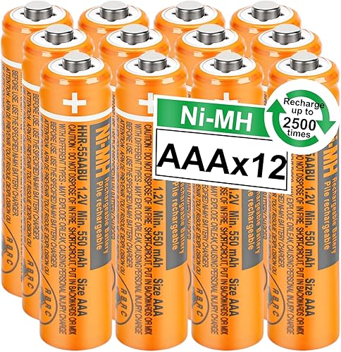 OSIM Paquete de 12 pilas recargables HHR-55AAABU NI-MH AAA de 1.2 V 550 mAh AAA NiMH baterías recargables para teléfonos inalámbricos Panasonic,