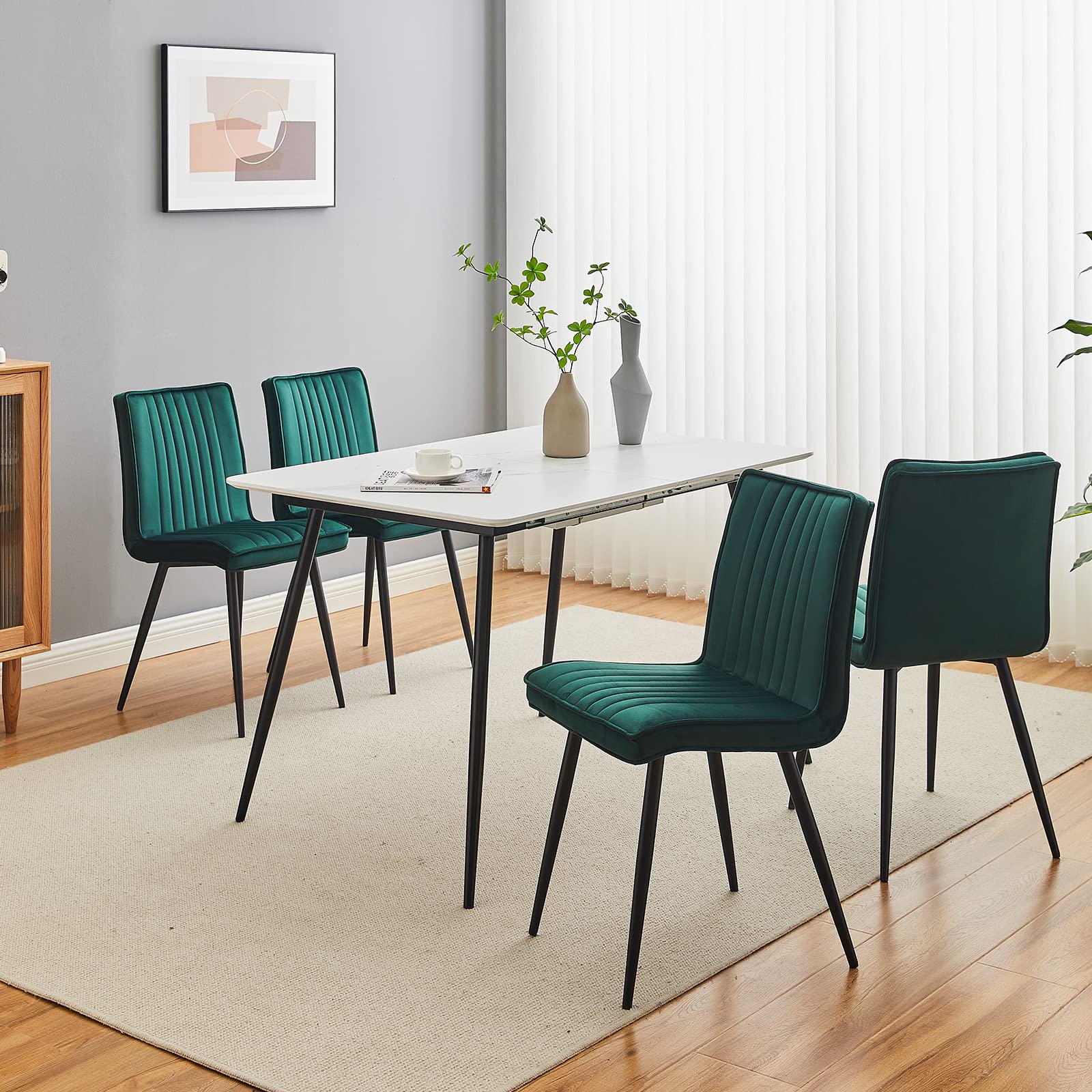 Set di 4 sedie da pranzo in velluto verde – eleganti sedie da bancone da cucina con schienale morbido e robuste gambe in metallo, perfette per casa, ufficio e soggiorno