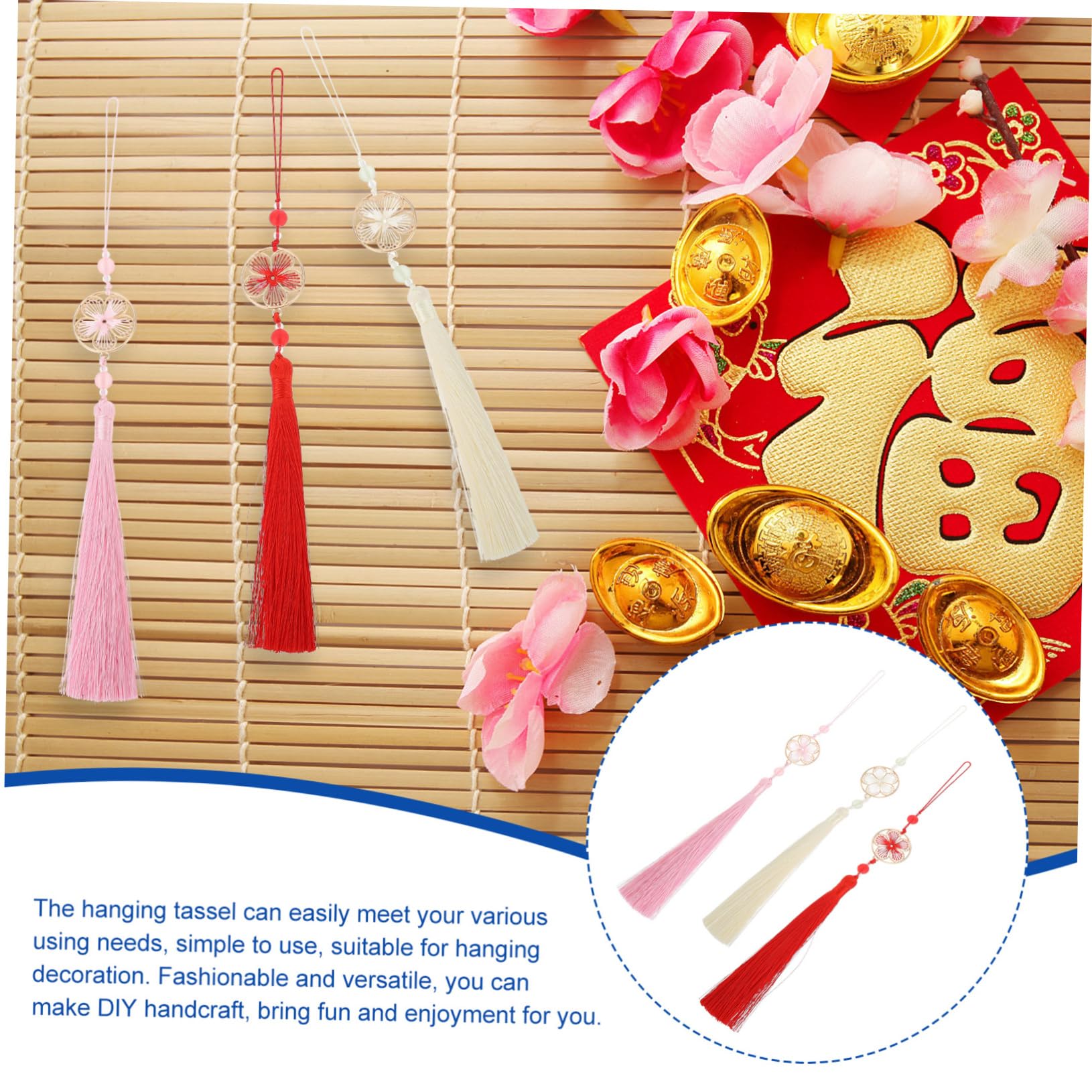 Pendentif Voiture Nœud Chinois Rouge Avec Marbre Blanc – Décoration Feng Shui Richesse Succès – 37 Cm, Intérieur Asiatique