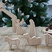 Vista 5 de NEROSUN - Juego de escenas de la Natividad, 13 figuras de madera en miniatura de la Sagrada Familia y el pesebre, figuras minimalistas, bohemias