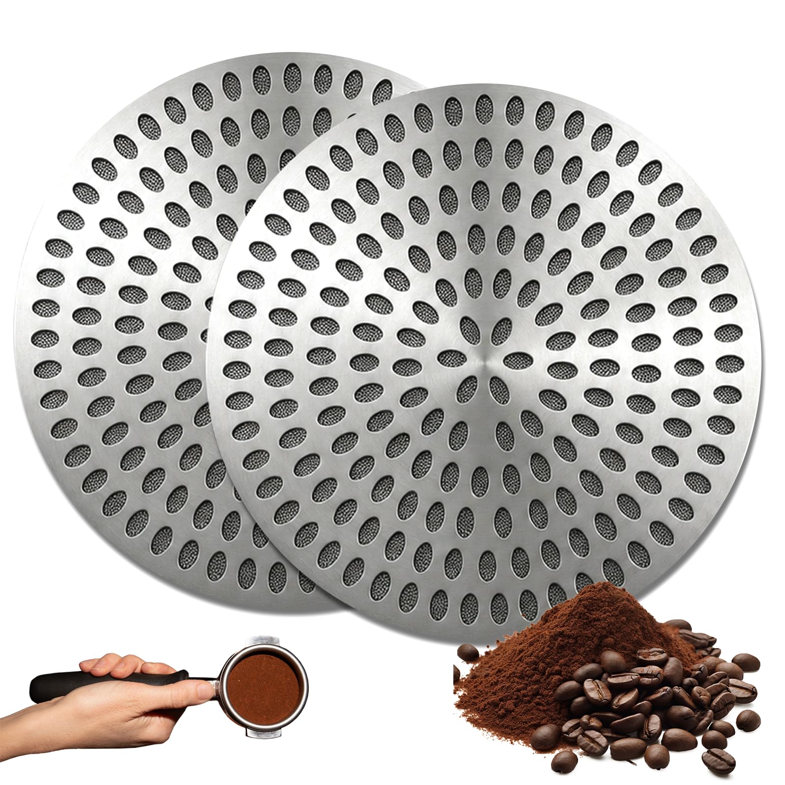 Merzio 2 PCS 53.35MM Stainless Steel Metal Coffee Filter for Ninja Cafe Luxe/Sage, Reusable Ultra Fine Mesh Disc, Easy to Clean Coffee Maker Puck Screen for Better Tasting Coffee