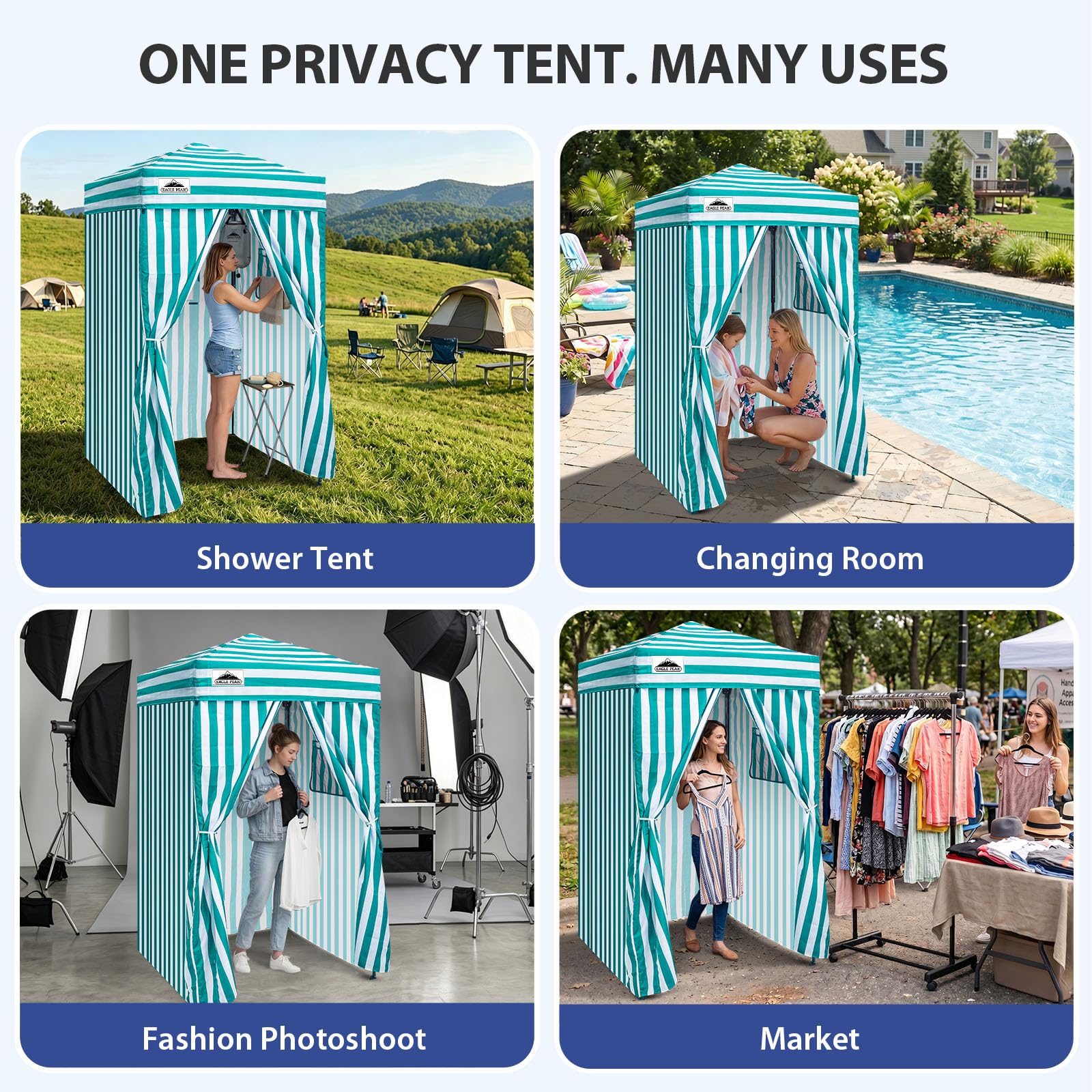 EAGLE PEAK Flex - Tettoia pop-up ultra compatta, 1,2 x 1,2 m, riparo dal sole, spogliatoio, baldacchino portatile per piscina, servizi fotografici alla moda o campeggio, bianco/azzurro