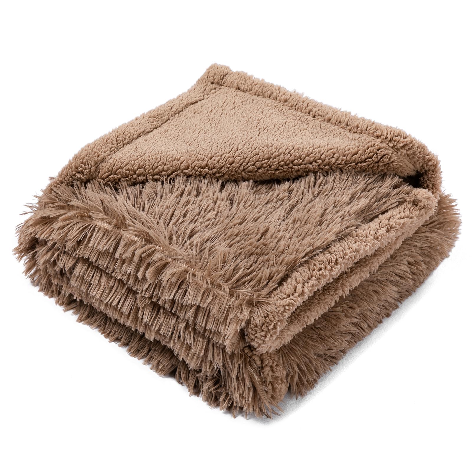 Maidewow Calming Pet Blankets for Cats Fluffy Long Faux Fur Dogs Blanket for Couch Covers Waterproof Soft and Cozy Pets Cover on Sofa and beds Protective(Brown,S-40x28in)