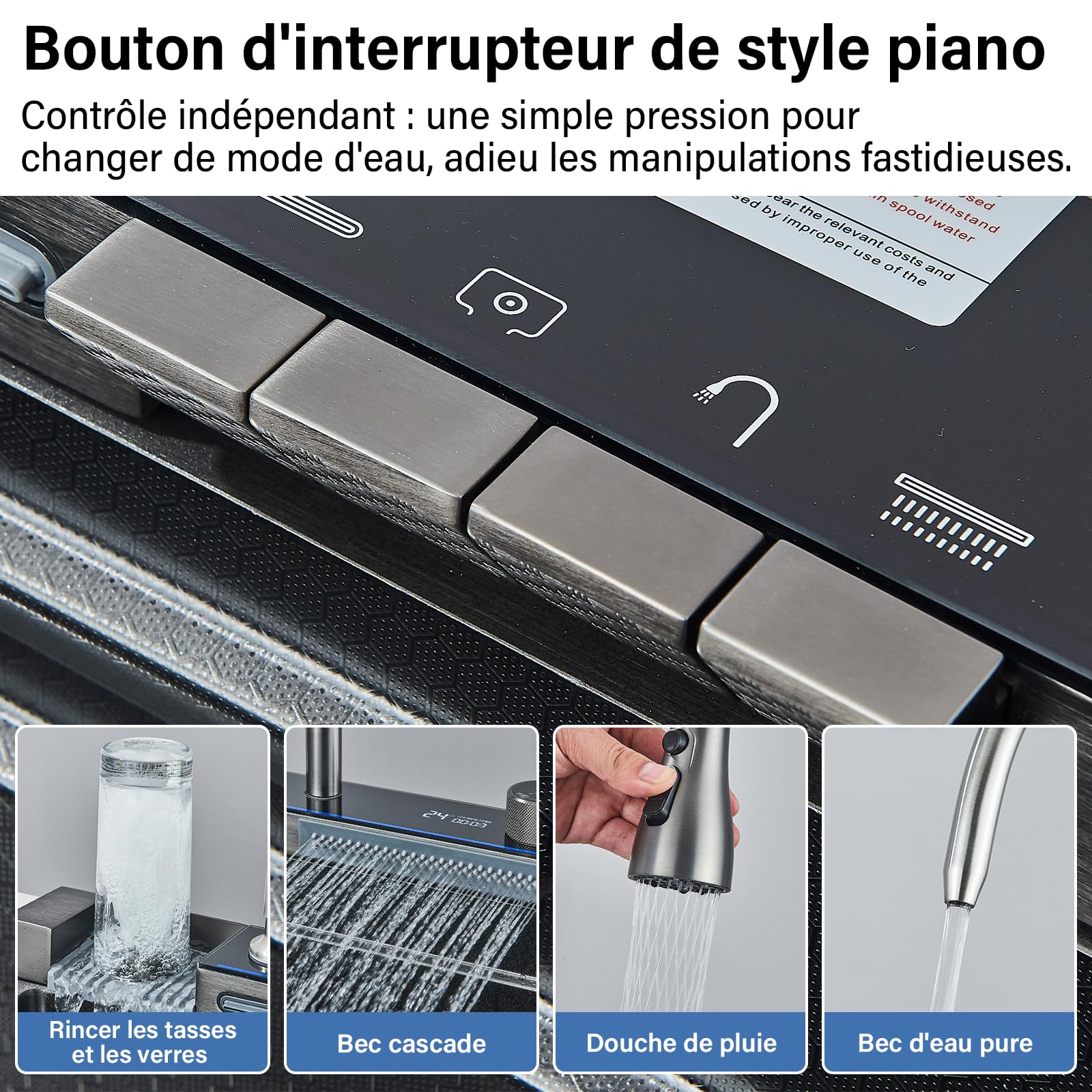 Évier de Cuisine Multifonction avec Haute Pression Robinet Cuisine Bec Extractible et 4 Modes de Pulvérisation Acier Inoxydable Gris Canon 75 * 45 * 21 Evier 1 Bac