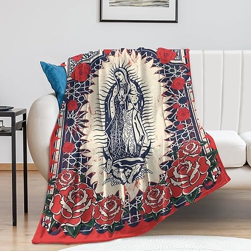 Miniatura 6 de Nuestra Señora de Guadalupe Virgen María - Manta de Navidad suave y acogedora con pelusa de ángel, manta cálida para sofá o cama, manta de poliéster