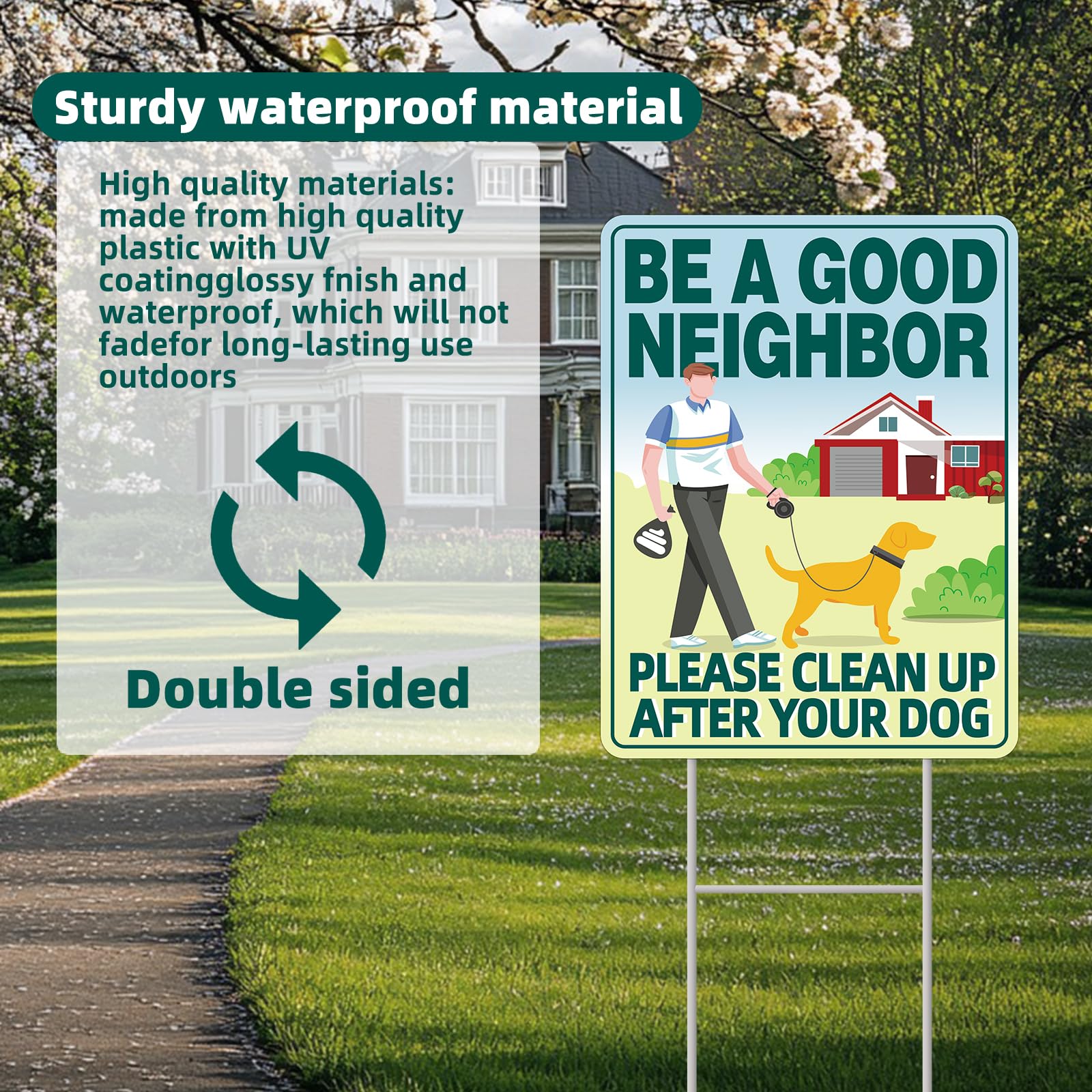 2 Schilder „Clean Up After Your Dog“ Mit Metallpfählen – Doppelseitig, Wetterfest, UV-beständig