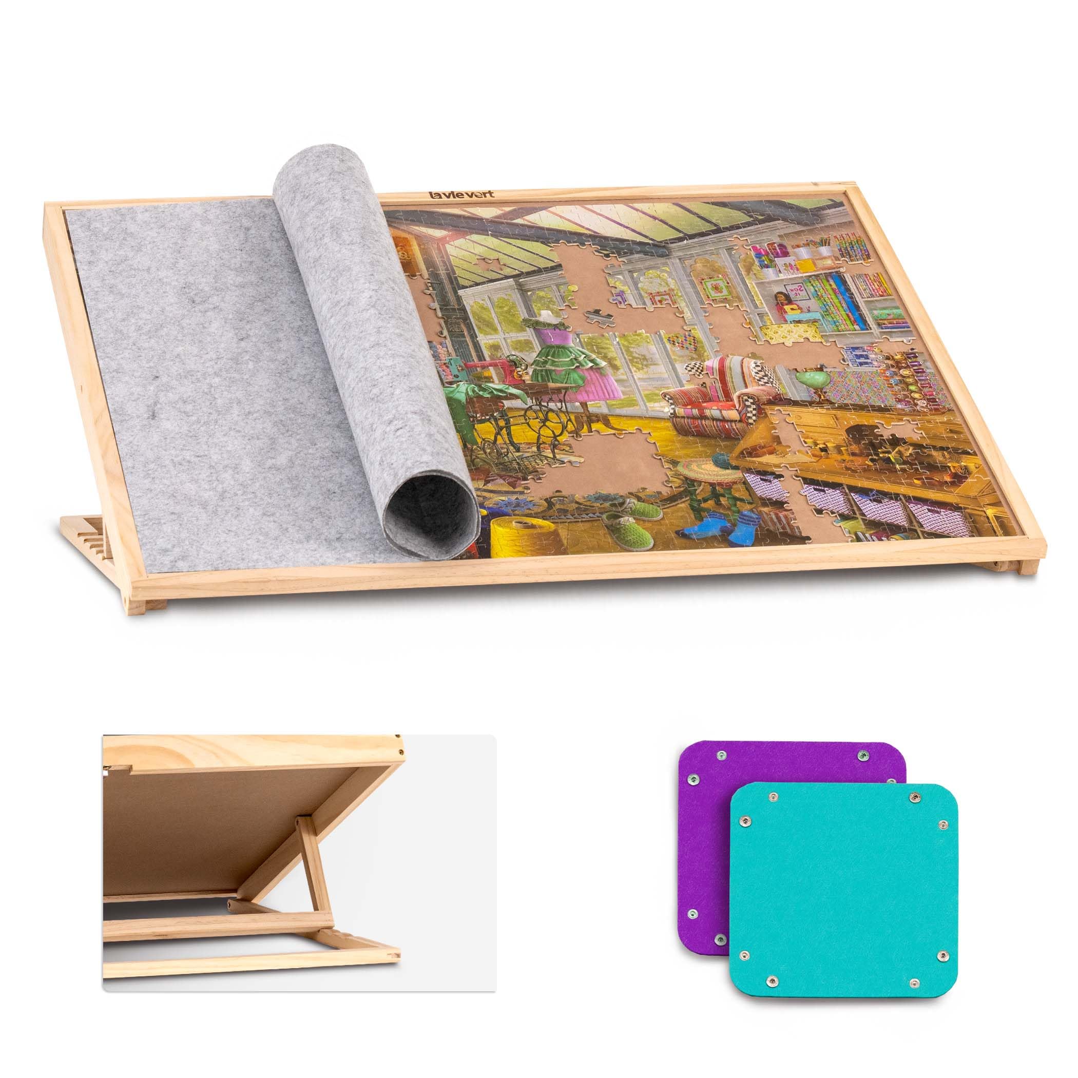 Lavievert 1000 Piece Tilting Jigsaw Puzzle Board, Adjustable Puzzle Table with Felt Cover, Jigsaw Storage Board with 6 Colorful Sorting Trays