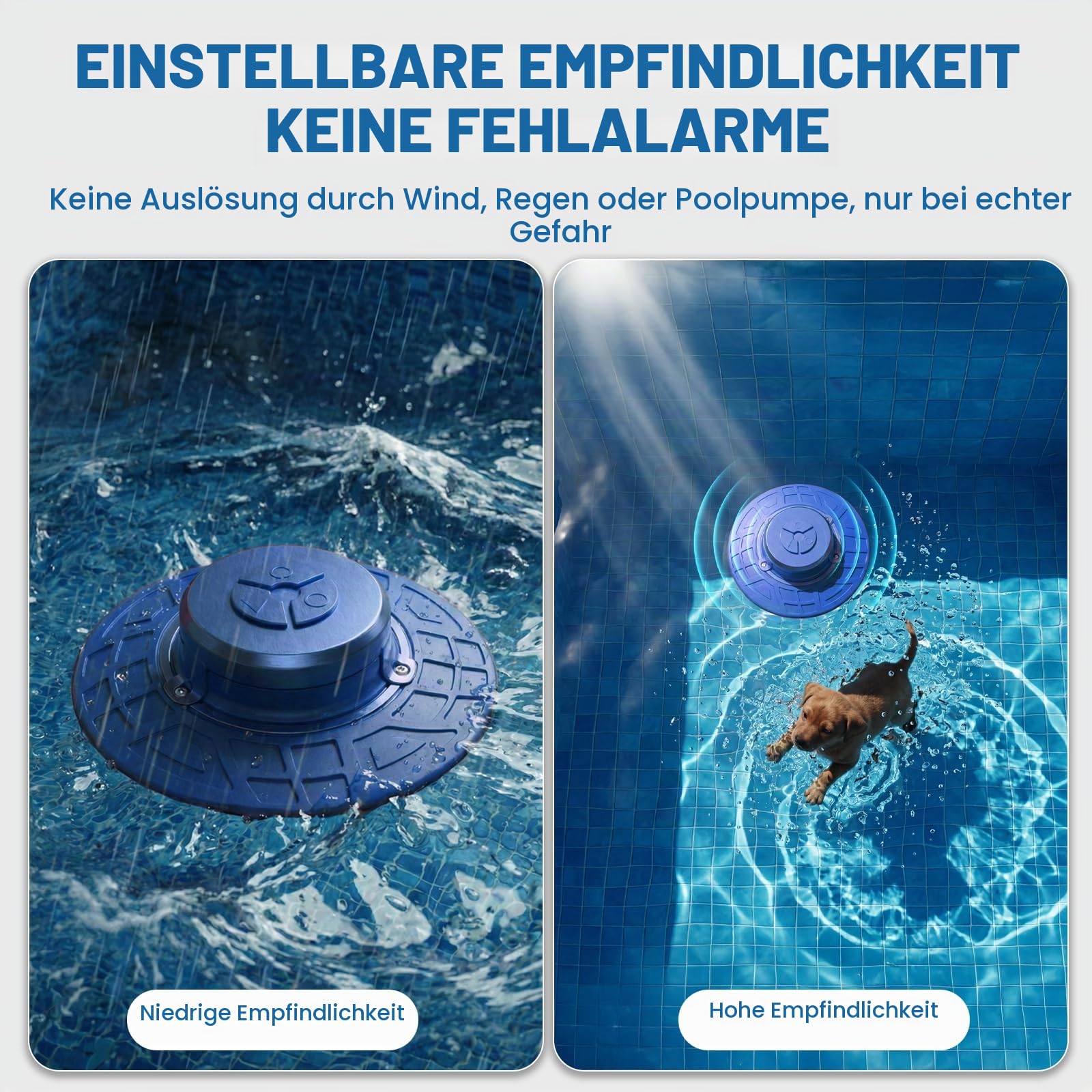 Pool-Alarm, schwimmender Sicherheitsalarm für Innen- und oberirdische Pools, 110 dB Sirene, IP68 wasserdicht, intelligente Wellenerkennung verhindert falsche Warnungen, 79,9 m kabellose Reichweite