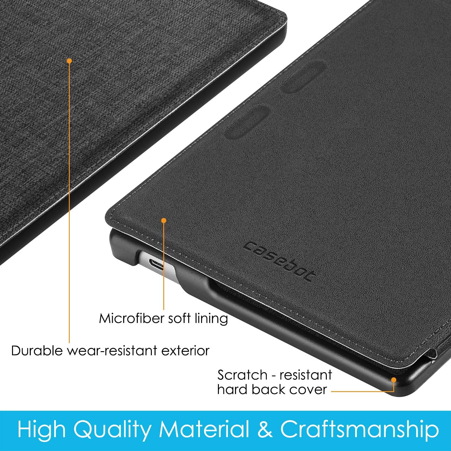 CaseBot Slimshell Case for All-New Kindle Oasis (10th Generation, 2019 Release and 9th Generation, 2017 Release) - Premium Fabric Lightweight Protective Cover with Auto Wake Sleep, Denim Charcoal