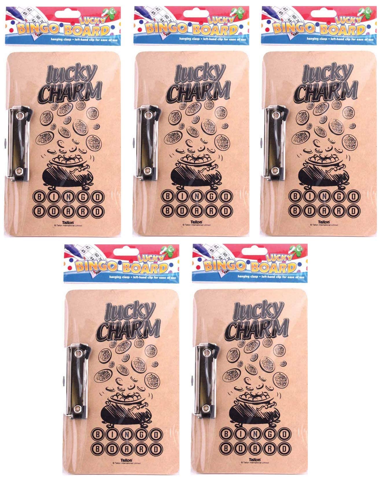 Tallon 5 x lucky bingo boards with metal clip 24x15cm