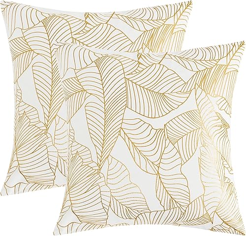 Miniatura 5 de GIGIZAZA 2 fundas de almohada de terciopelo azul, 12 x 20 pulgadas (30.48 x 50.8 cm), fundas de almohada con hojas doradas decorativas