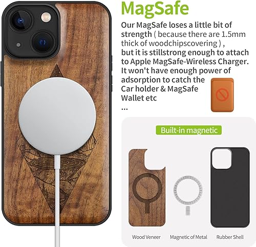 Miniatura 29 de Carveit Funda magnética de madera para iPhone 13 Pro [madera natural y TPU suave negro] funda protectora de madera única y elegante a prueba