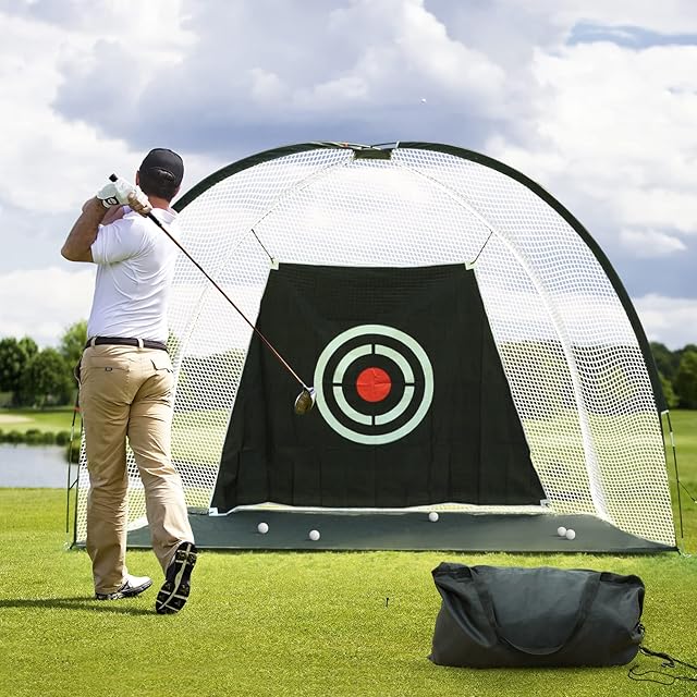 ORIENTOOLS Golf Practice Net, 10 x 7 Ft Portable Golf Hitting Net with Carry Bag, Golf Swing Chipping Training Equipment Golf nets for garden Backyard Outdoor Indoor