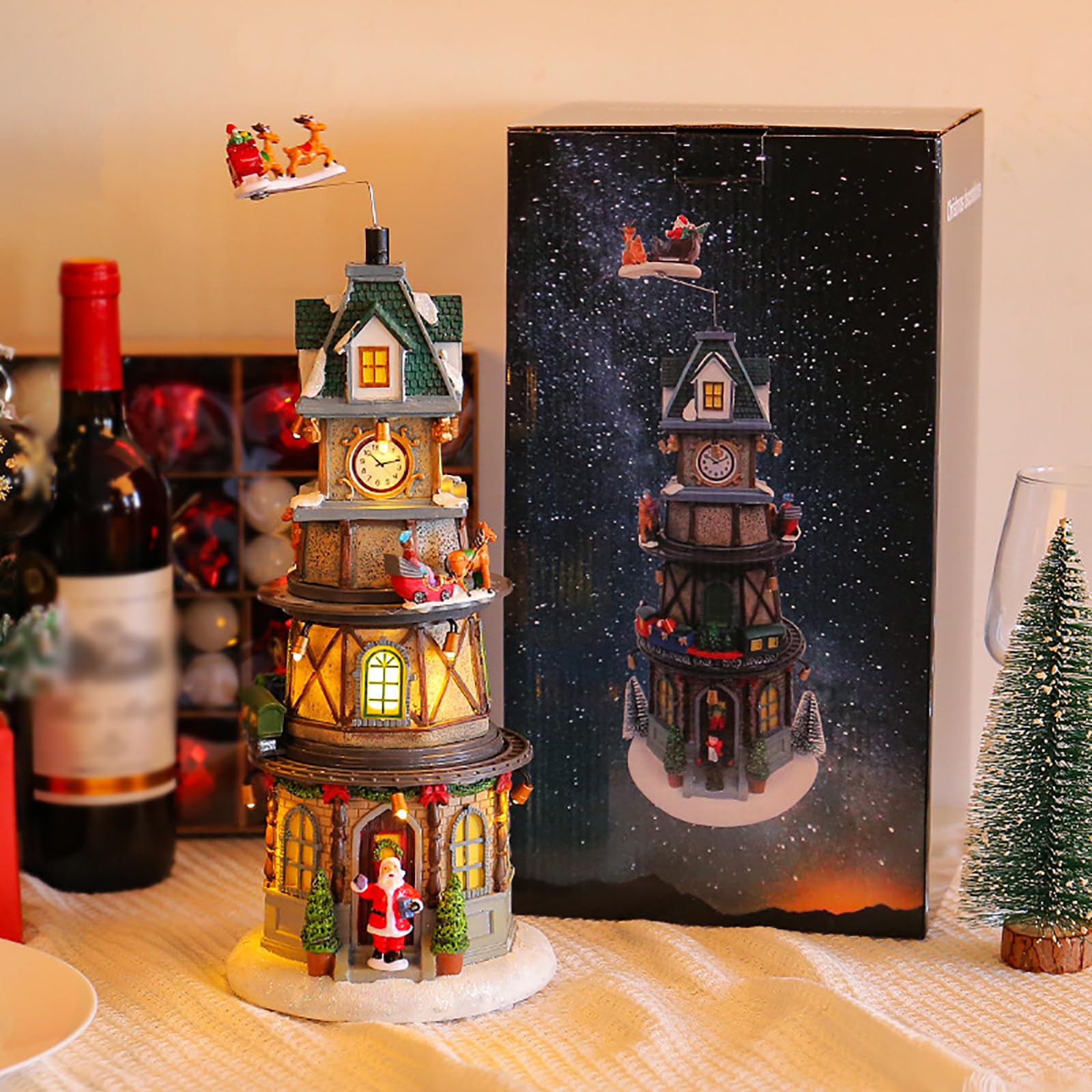 Torre Dell'orologio Di Natale, Decorazioni Per La Casa Del Villaggio Di Natale Con Luci a LED E Musica Tradizionale, Funzionamento Tramite USB/batterie E Materiale In Resina Durevole Di Qualità