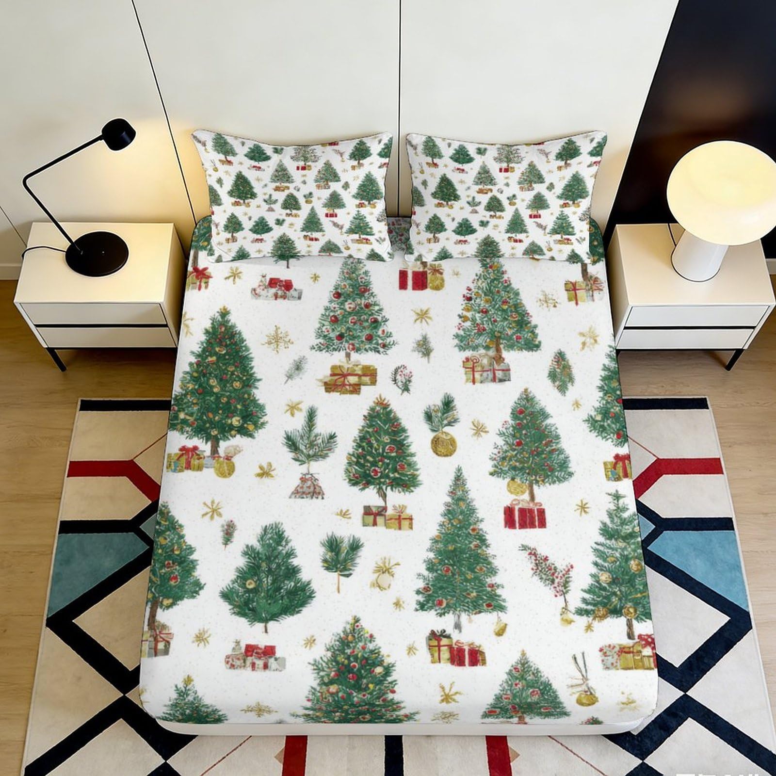 Dhbaneiok Style-7 3D Printed Christmas Tree Fitted Sheet Microfiber Soft Forest Animal Bed Cover For Bedroom Guest Room Decor 90X200x25cm