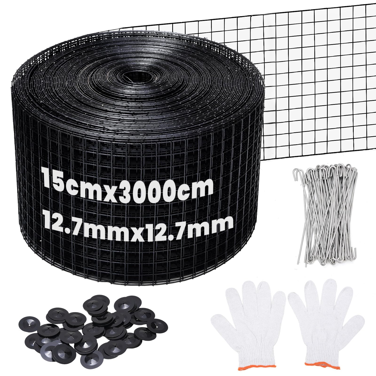 Protezione per Pannelli Solari 15 cm x 3000 cm, Rotolo Parapiccioni con 70 Chiusure in Acciaio Inox, Rete Protettiva con Rivestimento PVC Antiossidante, Maglia 12,7 mm