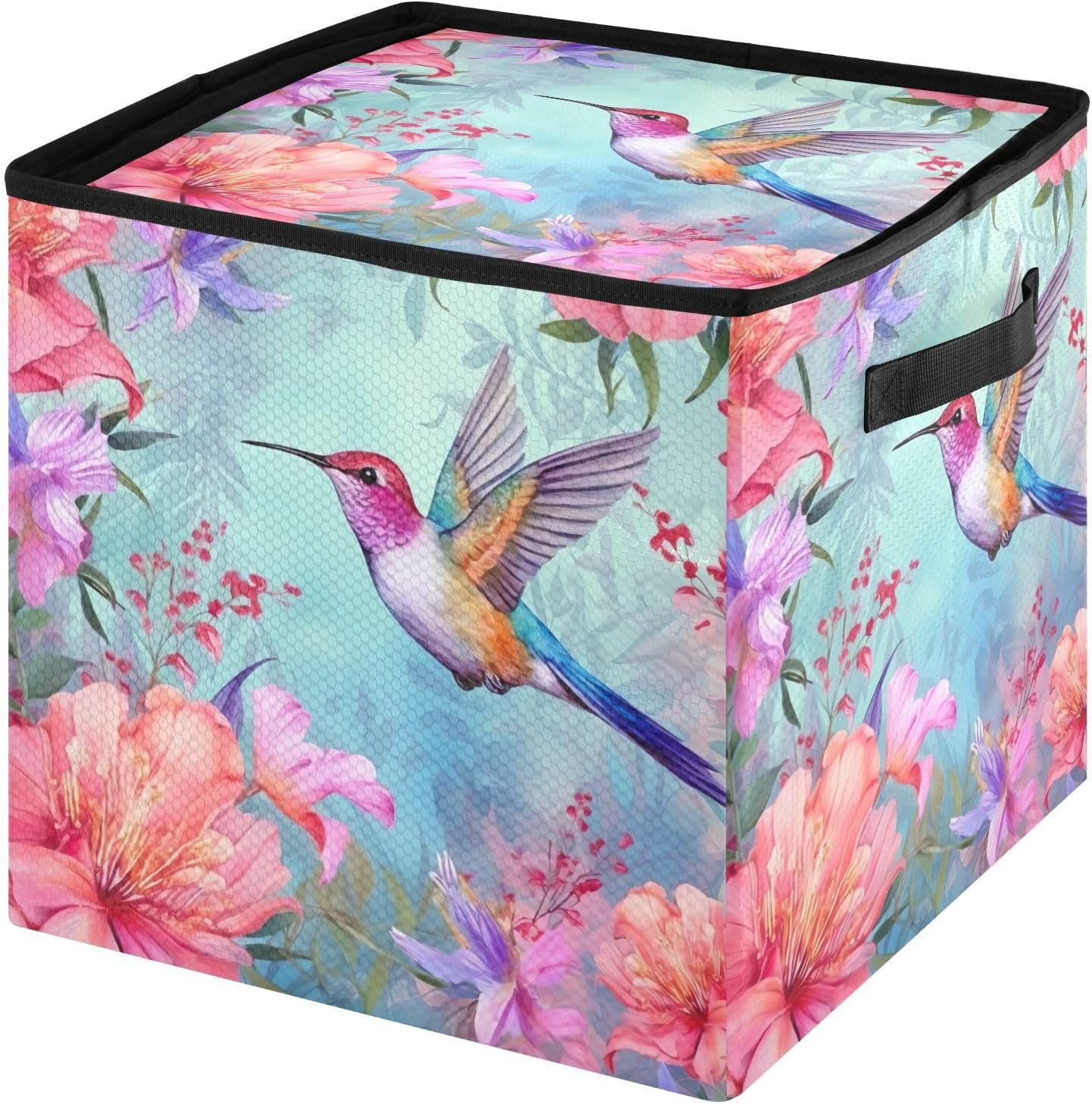 Watercolor Hummingbirds 13 Inch Christmas Ornament Storage Box with Lid - Holiday Decor Storage Containers, Stores 64 Ornaments, 3 Inch Cube Compartments