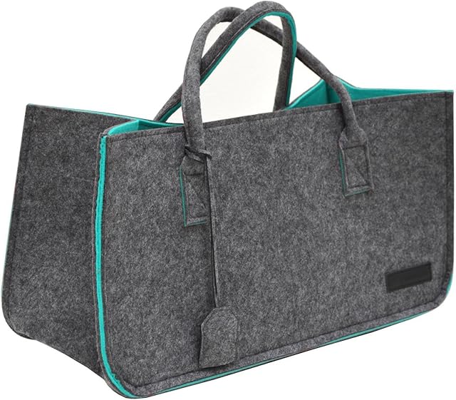 DuneDesign Artificial Felt Bag 50x25x25cm for shopping wood 25Kg Grey Turquoise