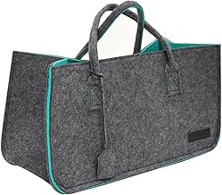 dunedesign XXL Felt bag 50x25x25cm basket 25KG Wood basket for Firewood bag Shopping bag Felt shopper Grey Turquoise