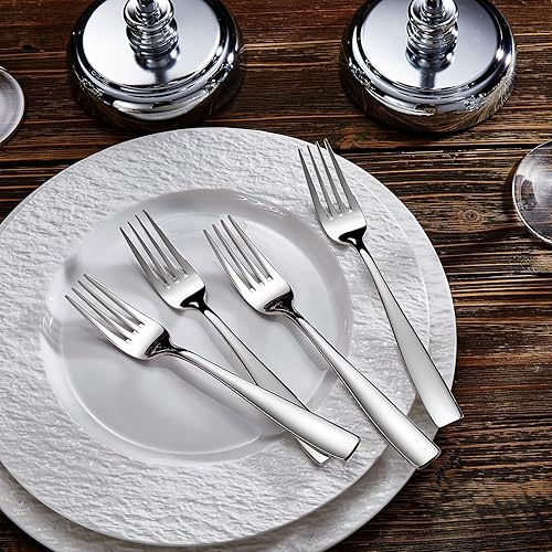 Miniatura 3 de KEAWELL Louis - Juego de 4 tenedores de ensalada prémium de acero inoxidable 1810, juego de 4 tenedores finos con borde cuadrado, apto para