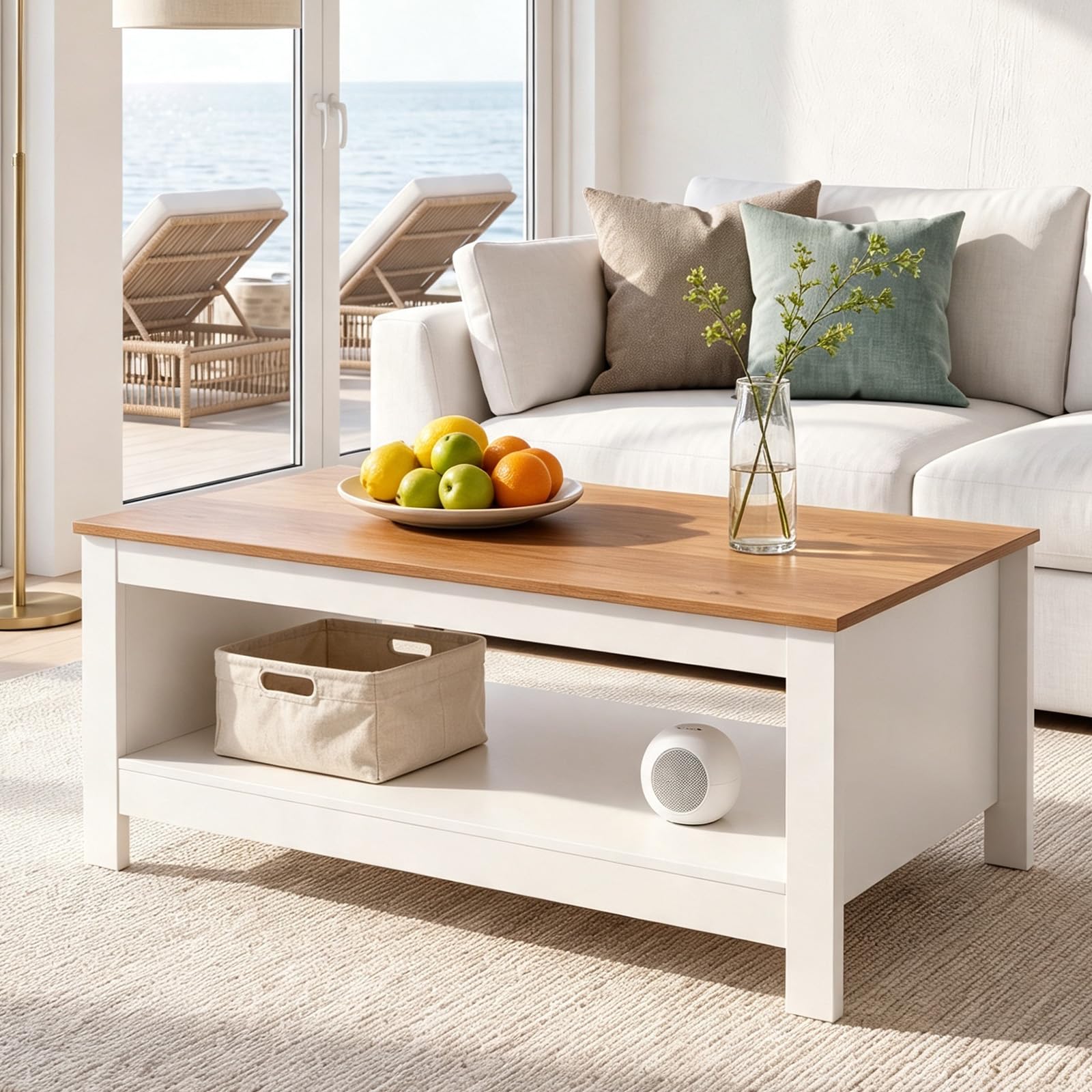 SOARS Table Basse Bois Rectangulaire 2 Niveaux, Bout de Canapé Moderne