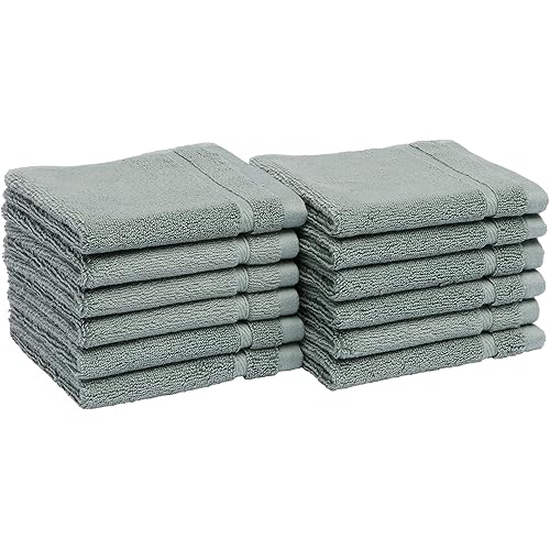 Amazon Basics Cotton Washcloths, Made with 30% Recycled Cotton Content - 12-Pack, Green